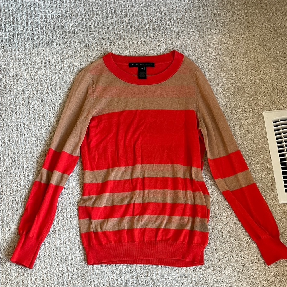 Marc By Marc Jacobs Red and Tan Striped Sweater